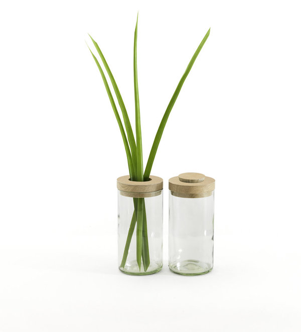 2 in 1 - Vase und Aufbewahrung Klarglas/Eiche